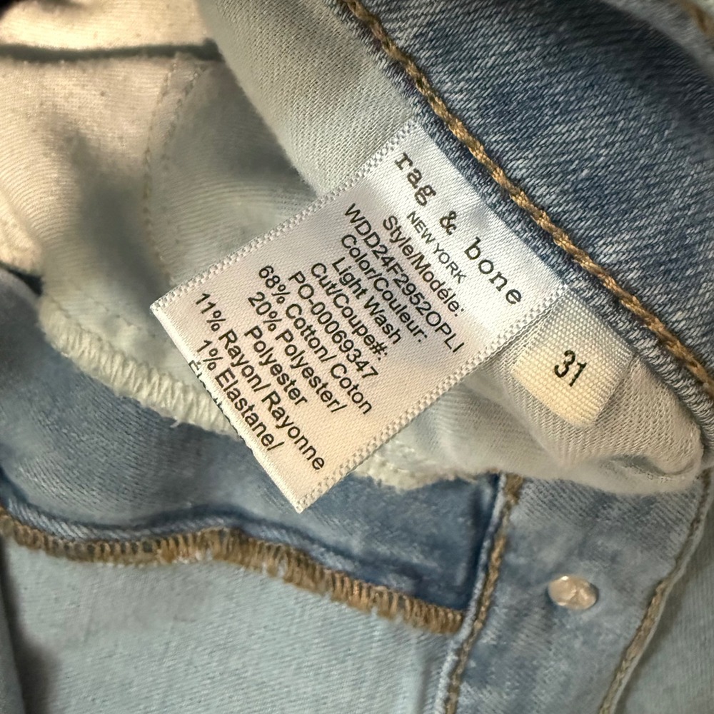Rag & Bone Womens Serena High-Rise Wide-Leg Jeans 31 Light Blue Raw Hem Stretch - Picture 6 of 7